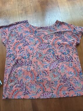 J. Jill Coral Paisley Short Sleeve Tee with Blue Accents